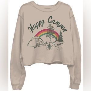 NWOT Junk Food Happy Camper cropped crew neck sweatshirt sz M